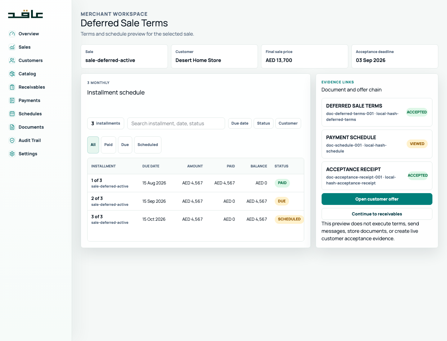AQID Deferred Sale terms screenshot